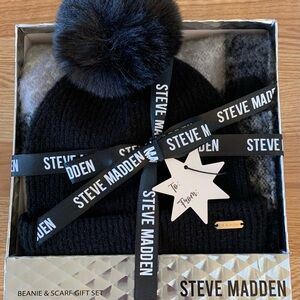 Steve Madden Scarf & Black Beanie with Pom-Pom